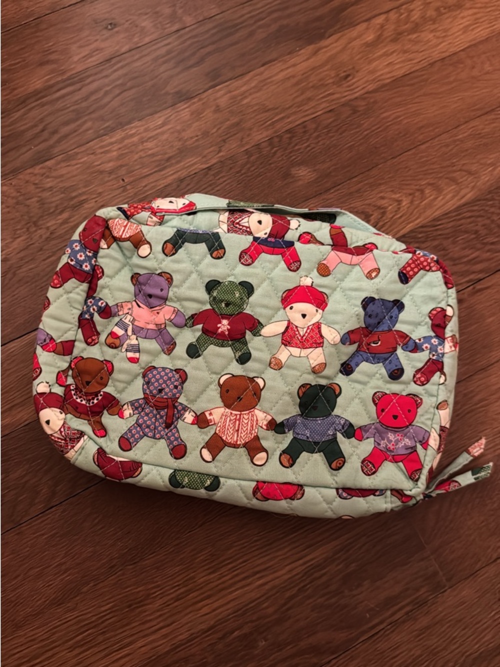 Vera Bradley Quilted Bear Print Cosmetic Pouch in Mint and Multicolor